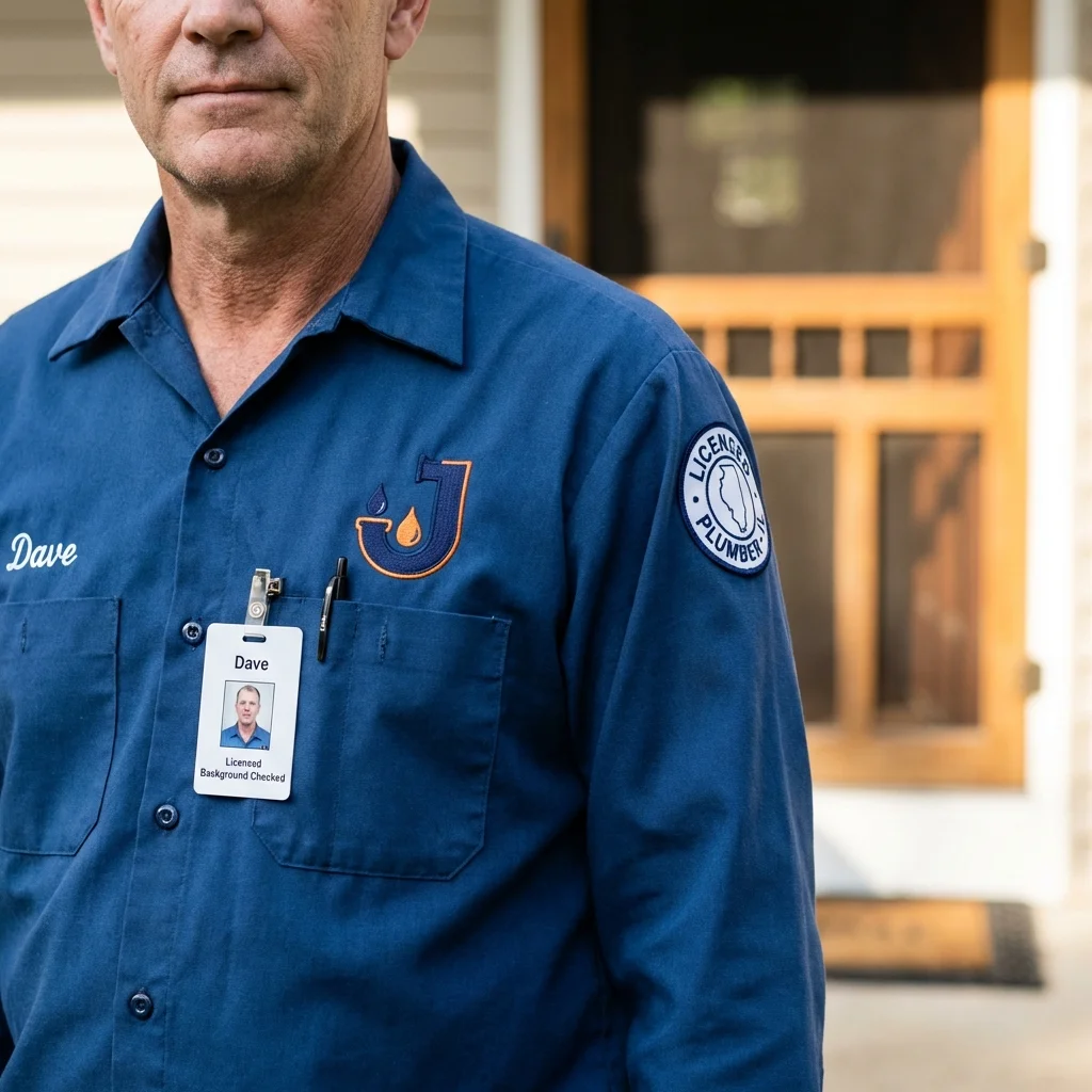 Licensed plumber showing ID badge in Merrillville, IN