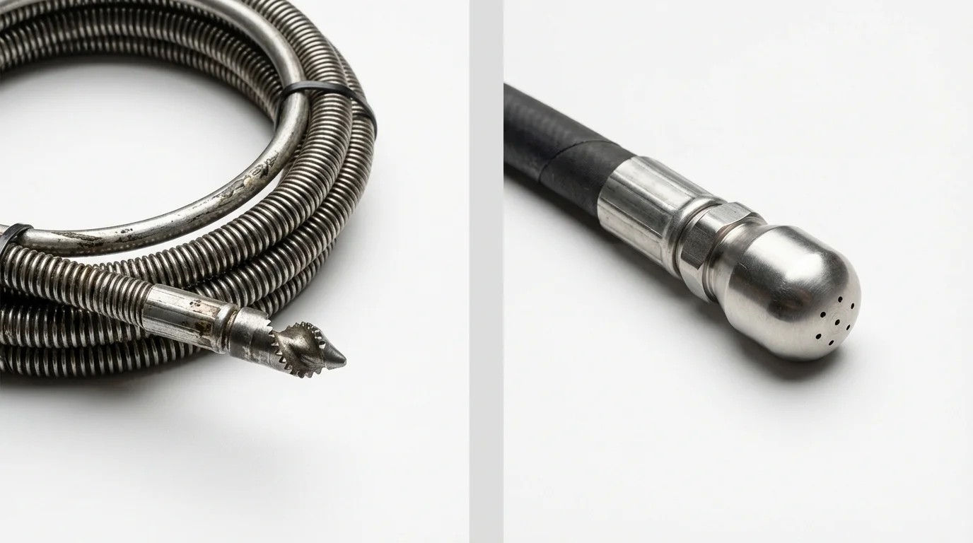 Drain snake cable and hydro jetting nozzle used for drain cleaning in Merrillville, IN